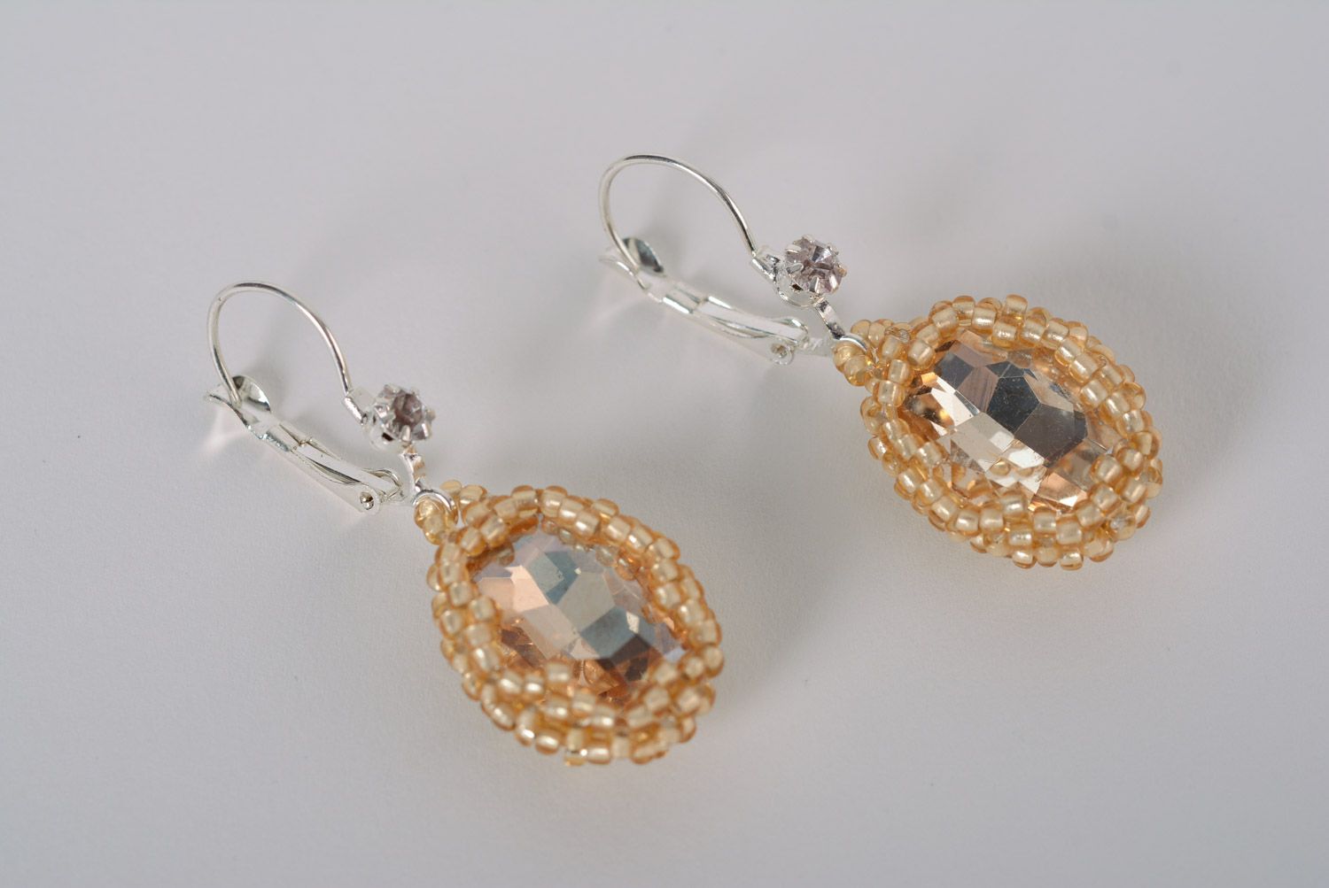 Handmade Ohrringe aus Glasperlen mit Glas Cabochon Frauen Schmuck schön  foto 1