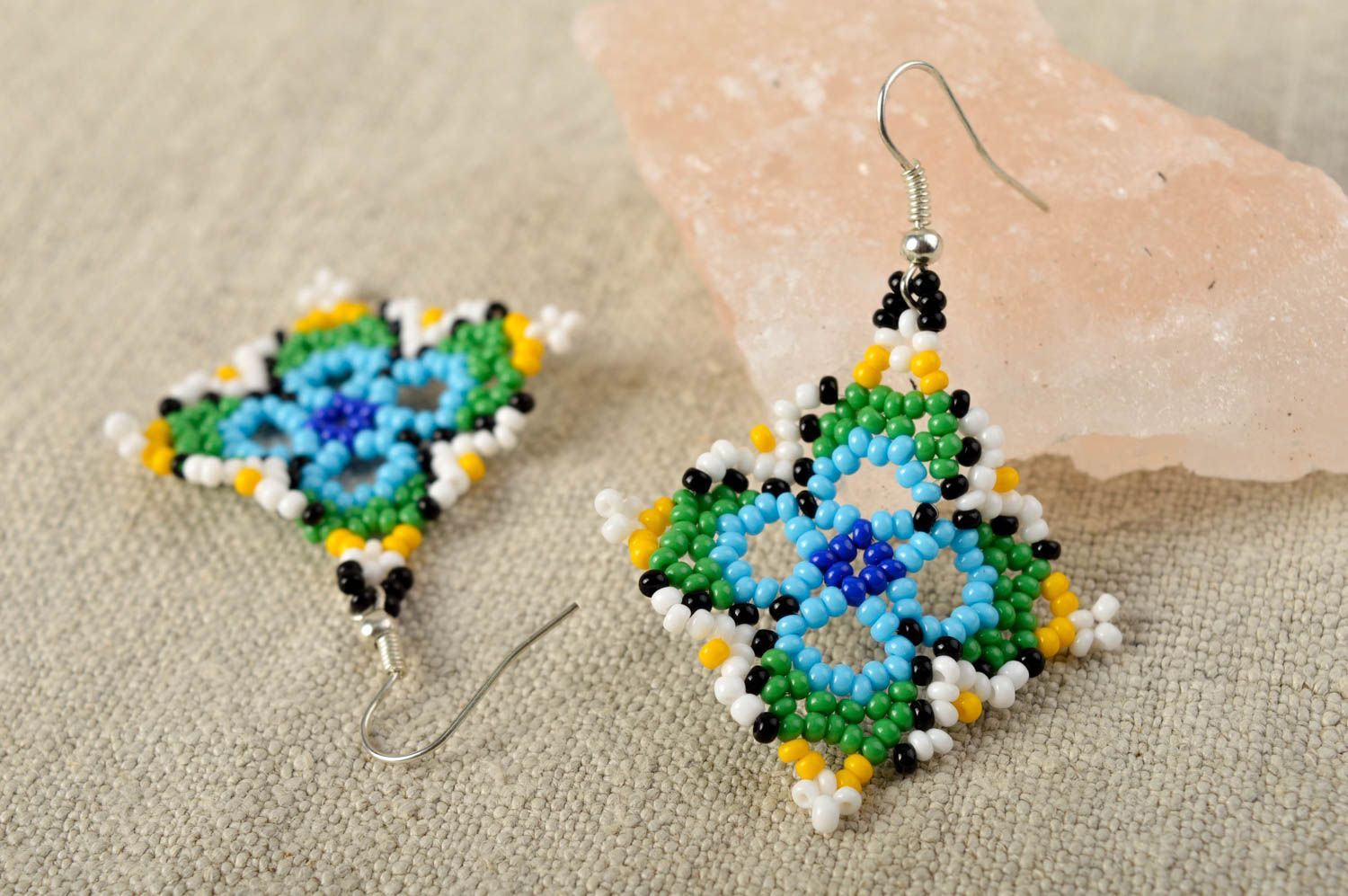 Handmade tender earrings massive bright earrings beaded jewelry for gift photo 1