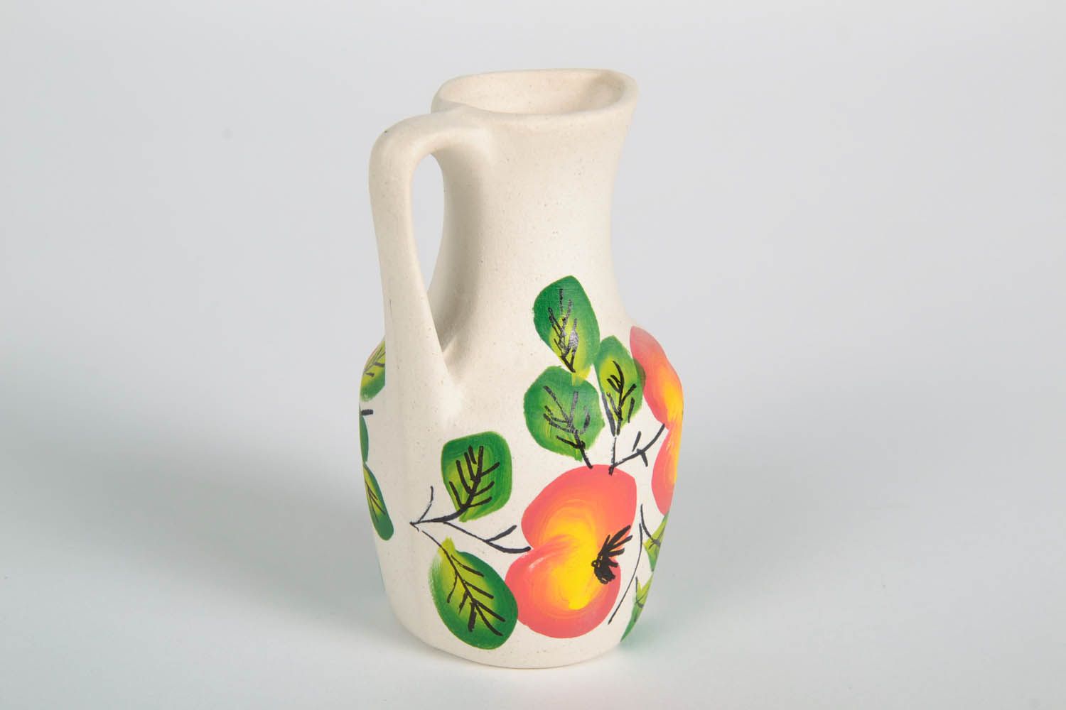 Handmade decorative clay pitcher with handle and handpainted pattern 0,2 lb photo 4