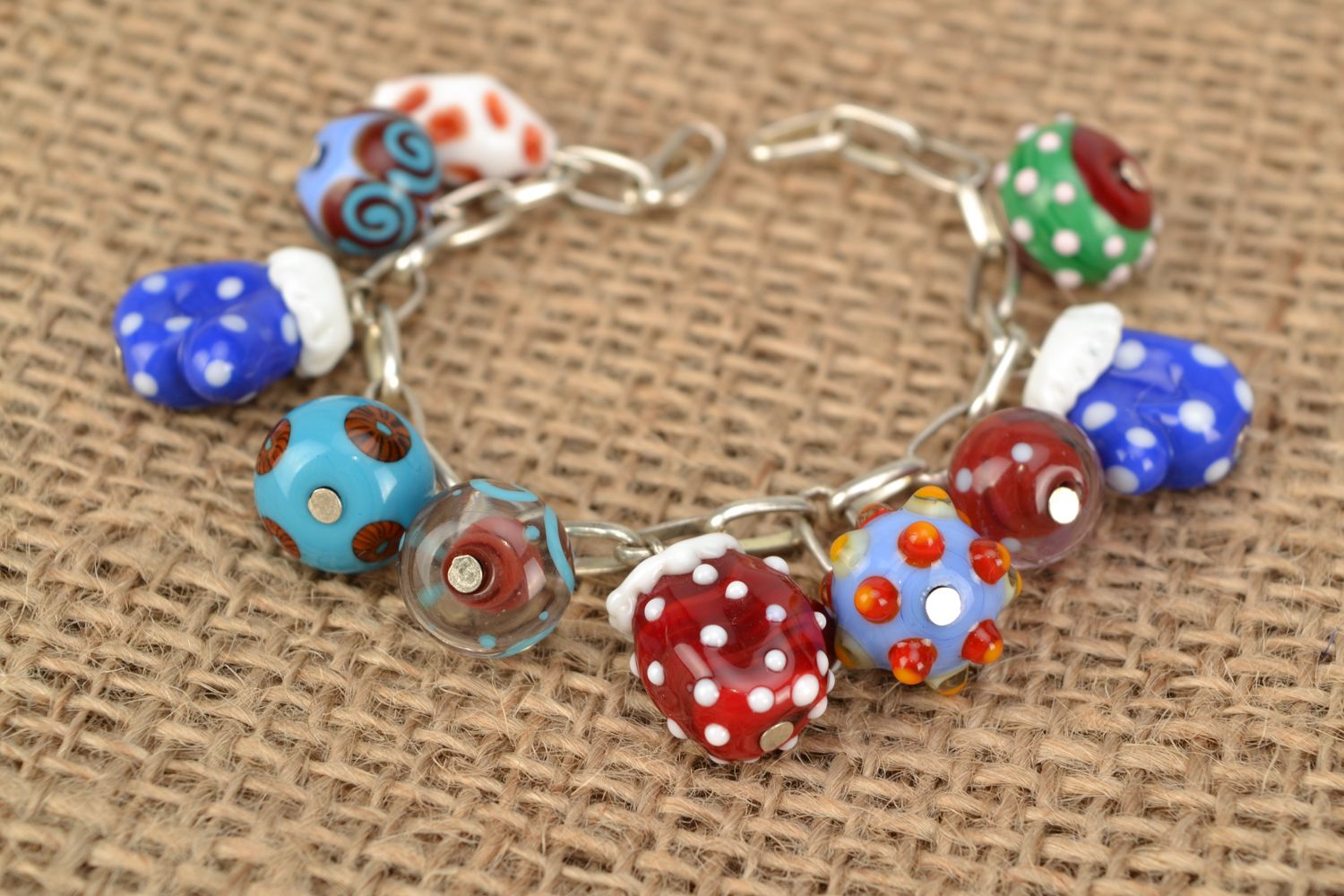 Handmade bracelet with lampwork glass beads Mittens photo 2