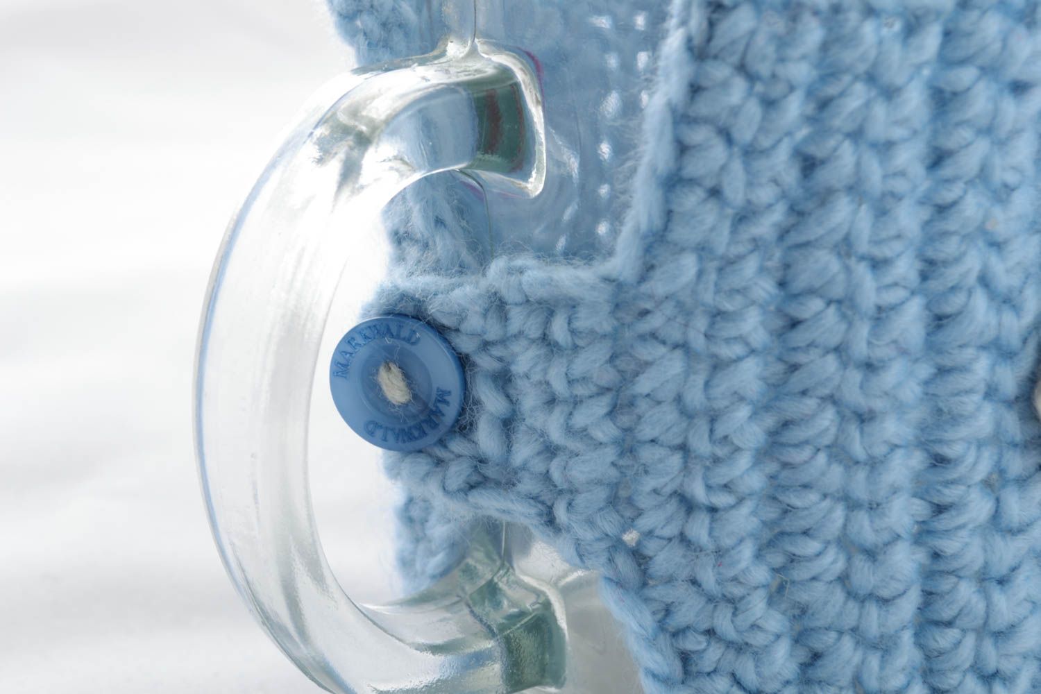 Glass cup with handle in knitter Teddy bear cover photo 2