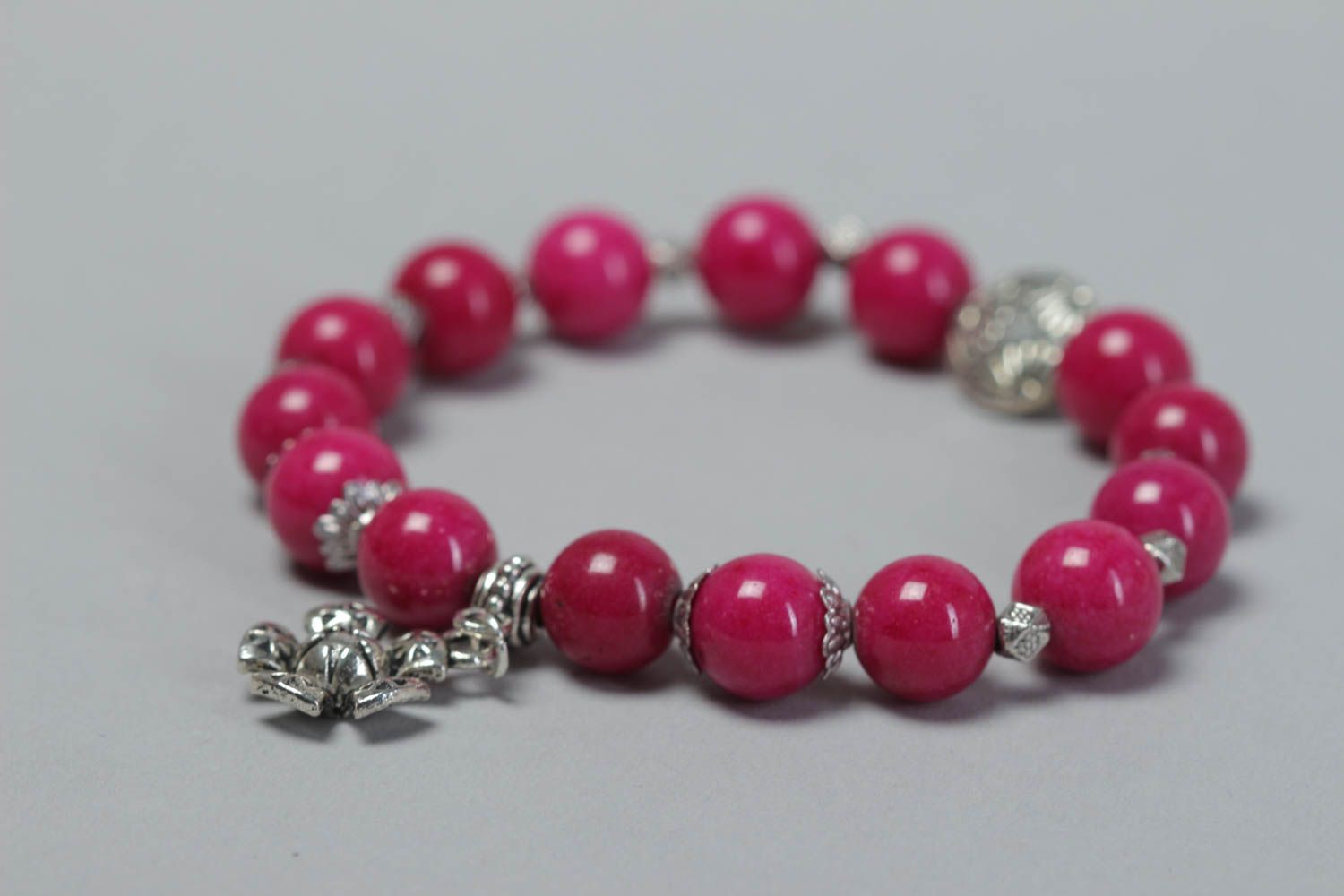 Handmade bracelet with charms stylish bright accessory cute pink jewelry photo 3