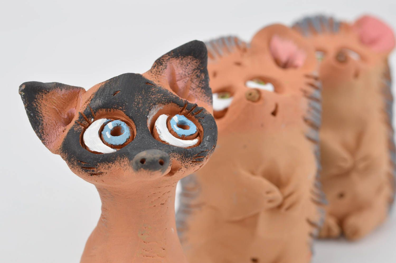 Handmade set of 3 clay figurines designer ceramic interior decoration present photo 3