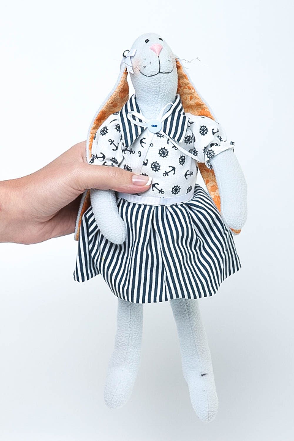 Авторская игрушка ручной работы стильный подарок игрушка заяц из ткани милая фото 5