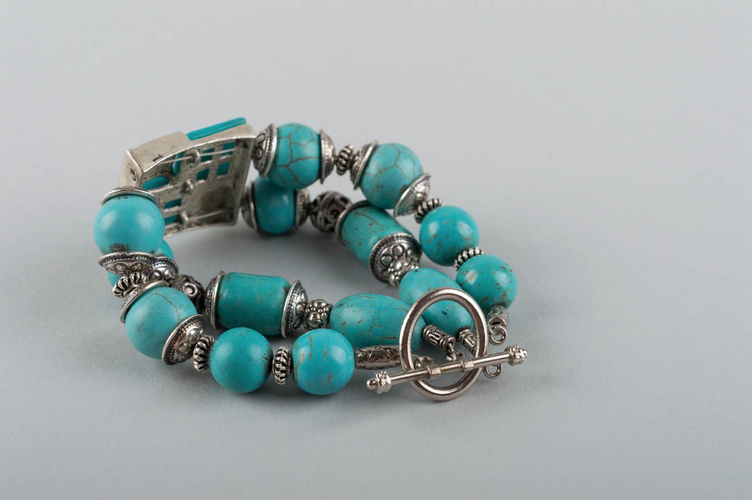 Handmade jewelry made of natural stones bracelet made of turquoise and brass photo 3