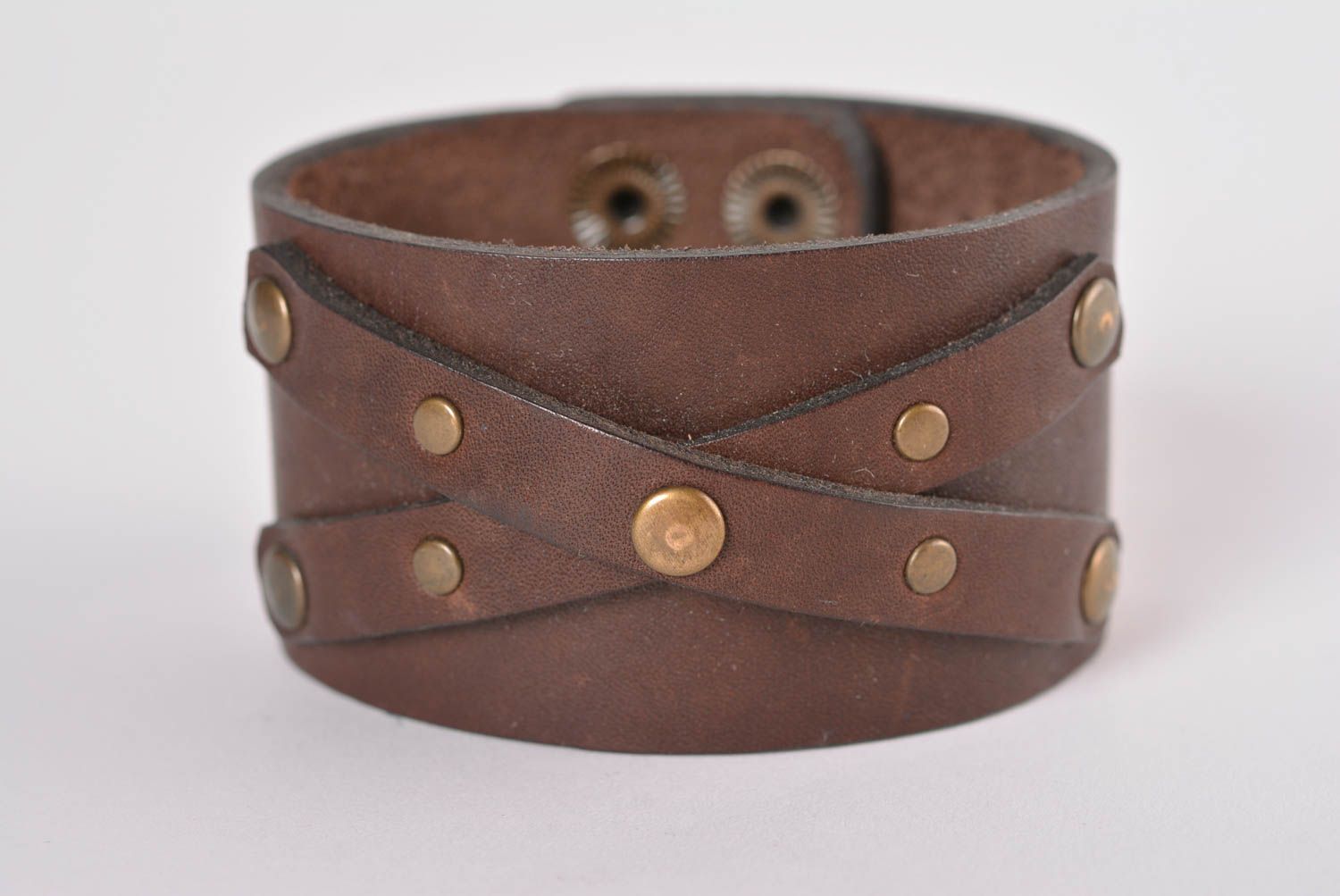 Handmade unusual brown bracelet designer stylish bracelet wide wrist bracelet photo 1