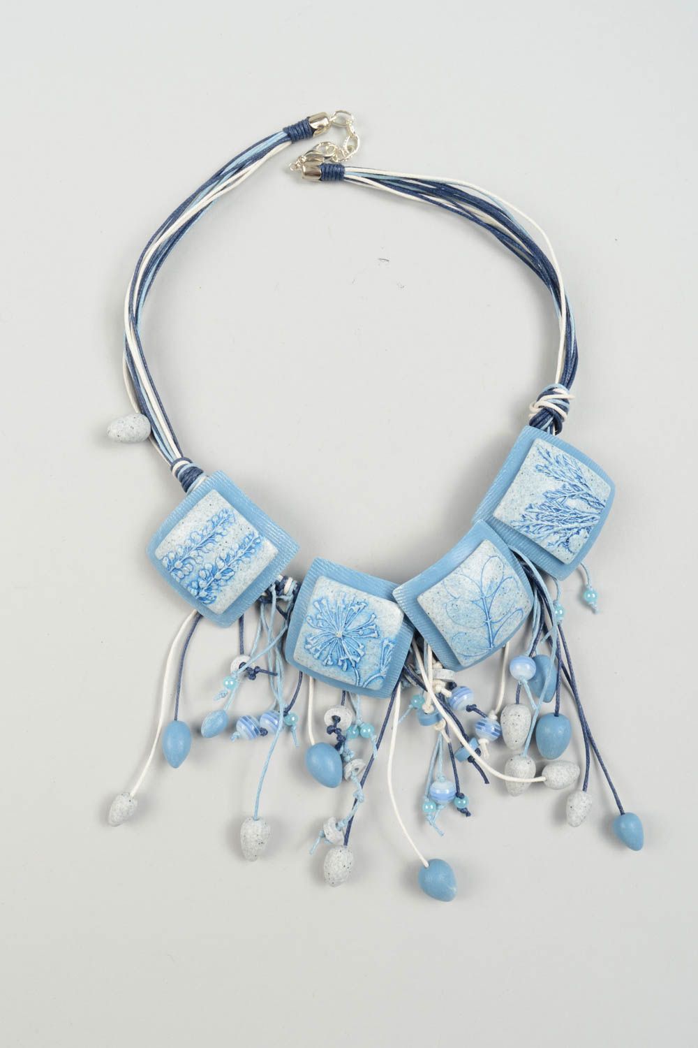 Handgefertigt Collier Halskette Damen Collier Designer Schmuck blau ausgefallen foto 2