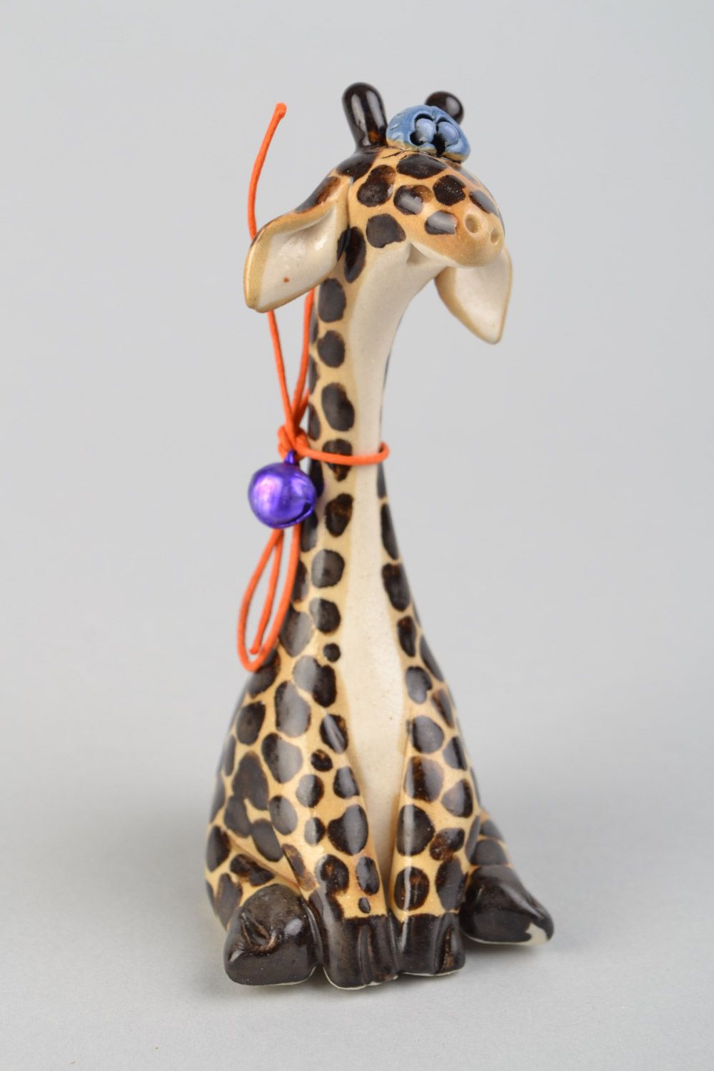 Figura de cerámica artesanal pintada a mano jirafa linda graciosa foto 3