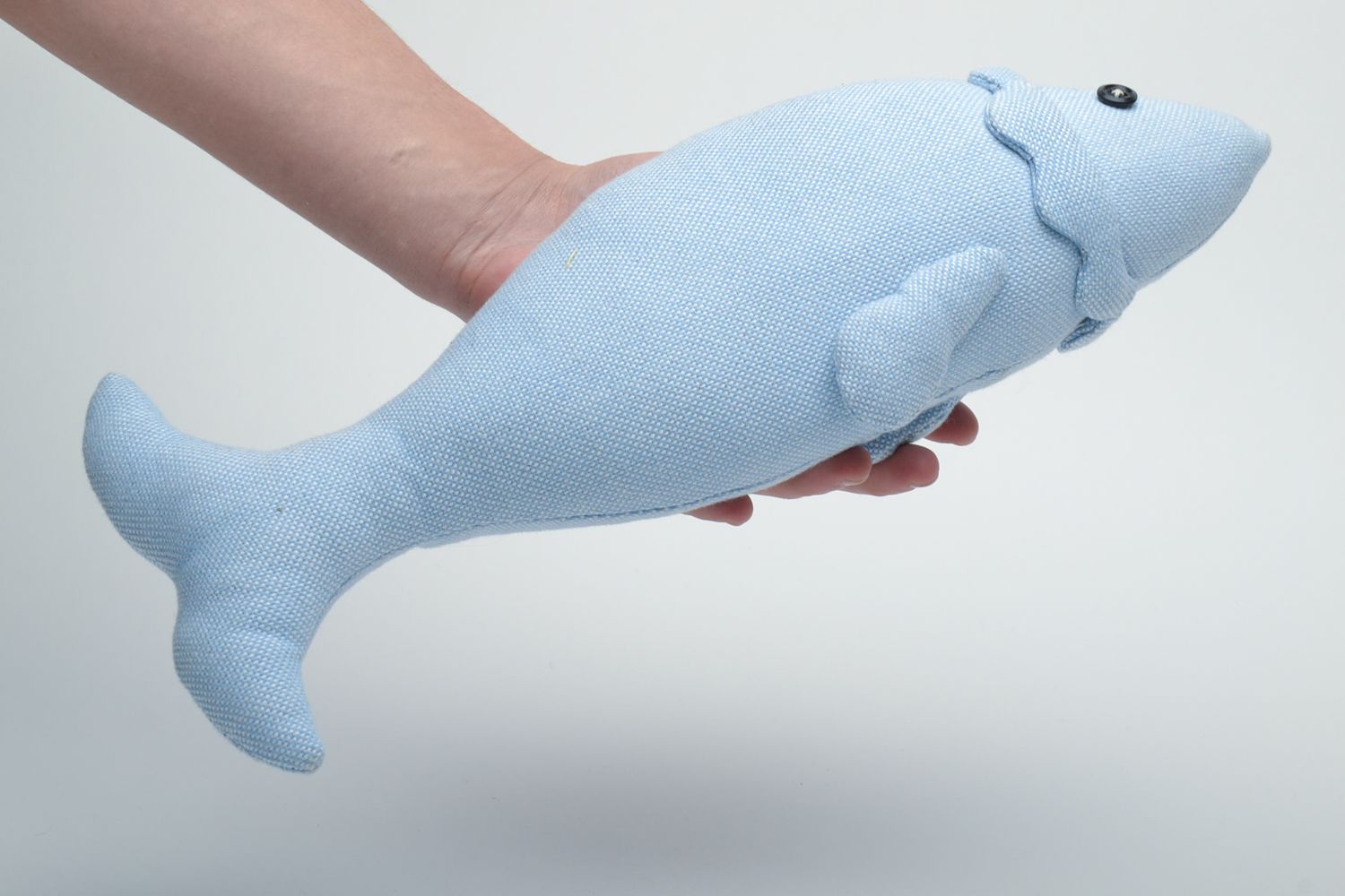Grand doudou en tissu naturel bleu fait main joli cadeau original Poisson photo 5