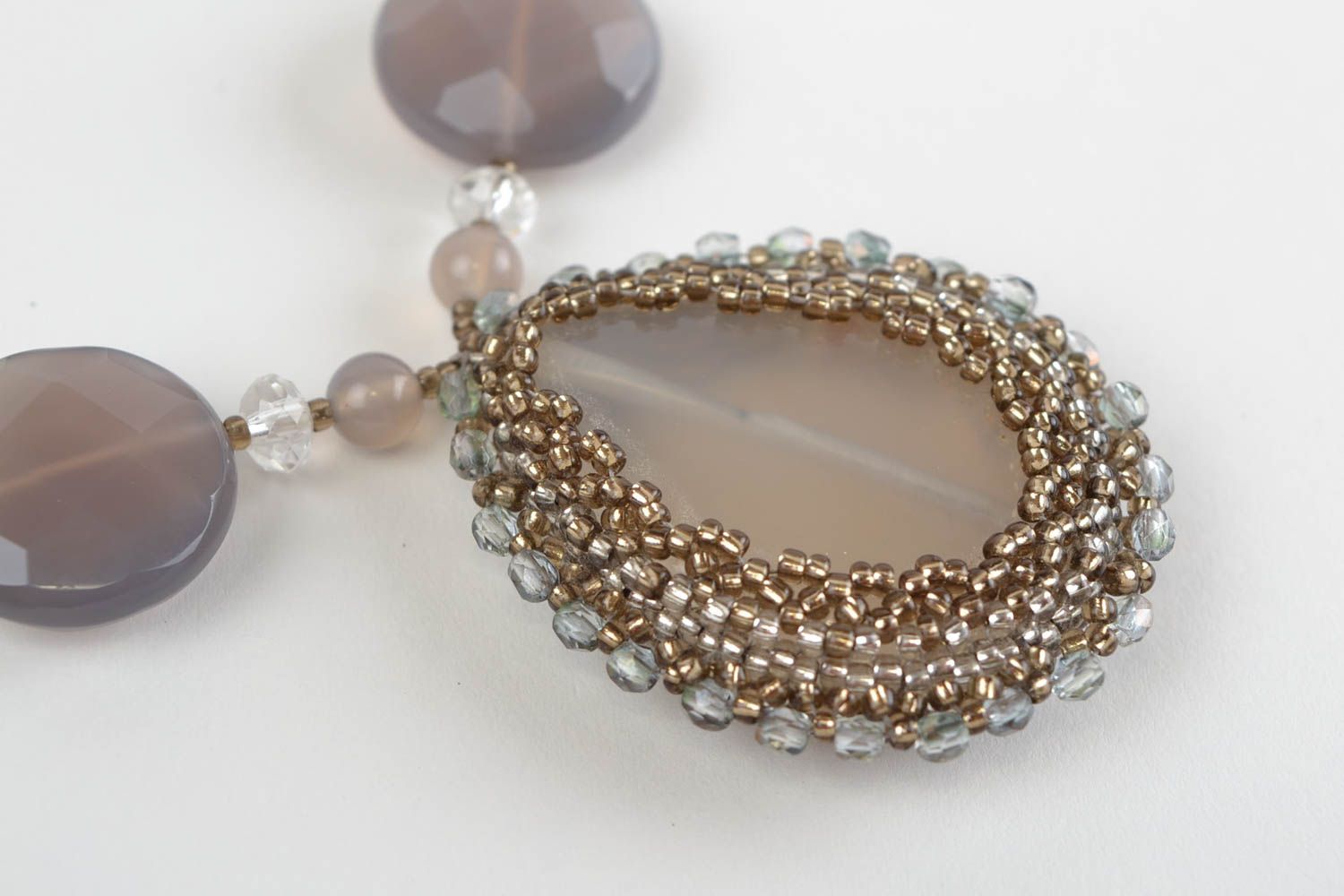 Beautiful stylish massive handmade necklace made of beads and natural stone photo 4