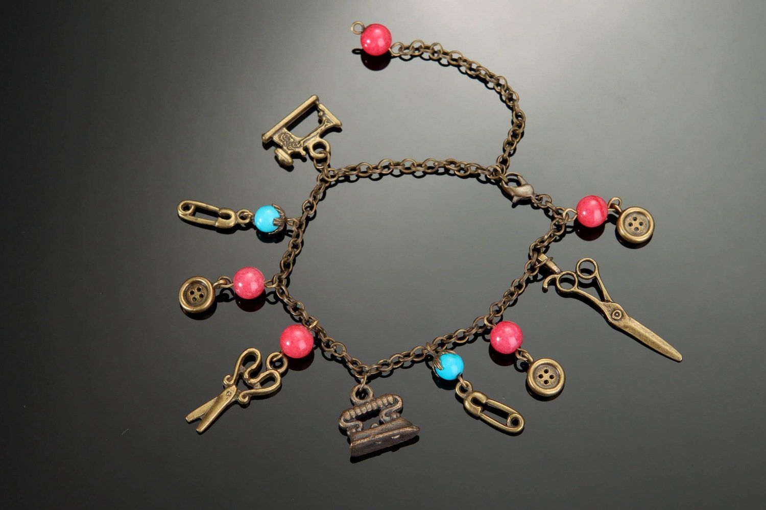 Bronze bracelet with coral and turquoise photo 3