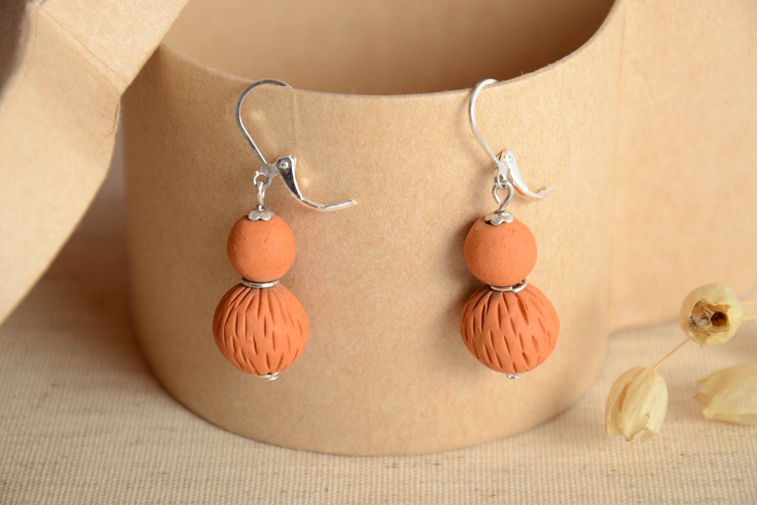 Handmade ceramic earrings clay earrings ball earrings fashion accessories photo 1
