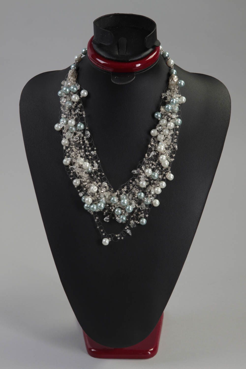 Collier perles rocaille Bijou fantaisie fait main Accessoire femme blanc gris photo 5