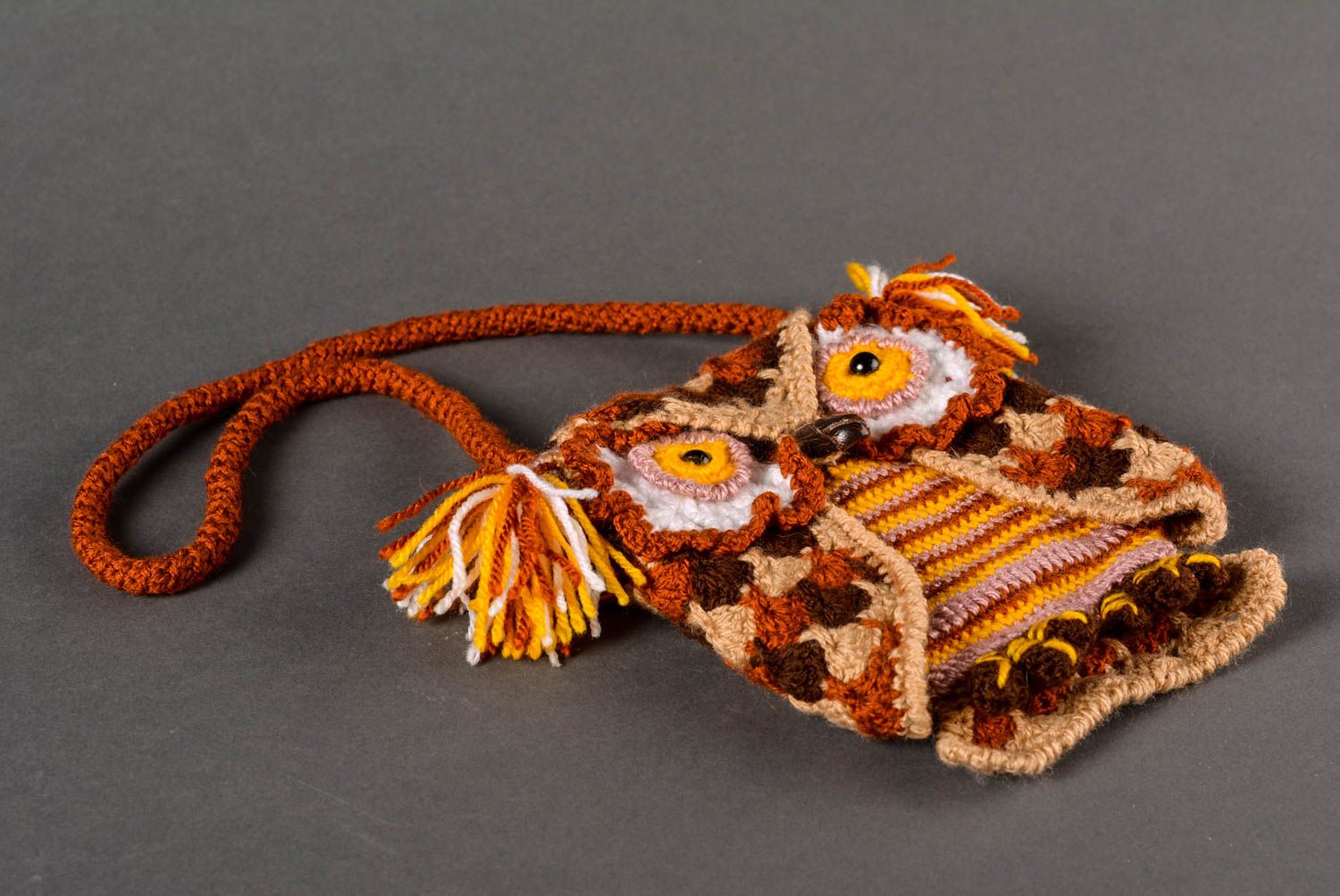 Sac hibou fait main Sac tricoté en laine et acrylique Accessoire original photo 2