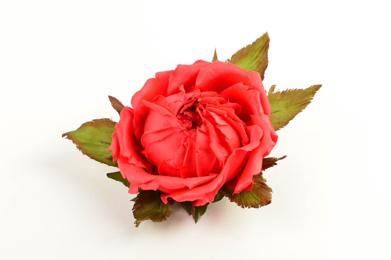 Брошь из шелка хэнд мэйд брошь-заколка красная роза авторская бижутерия фото 2