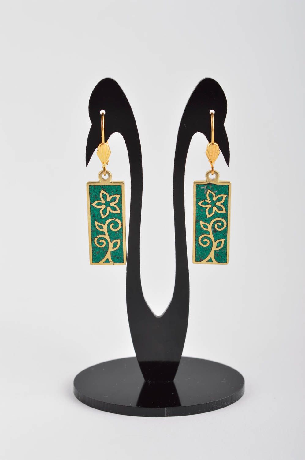Earrings in Eastern style designer handmade earrings green long earrings photo 2