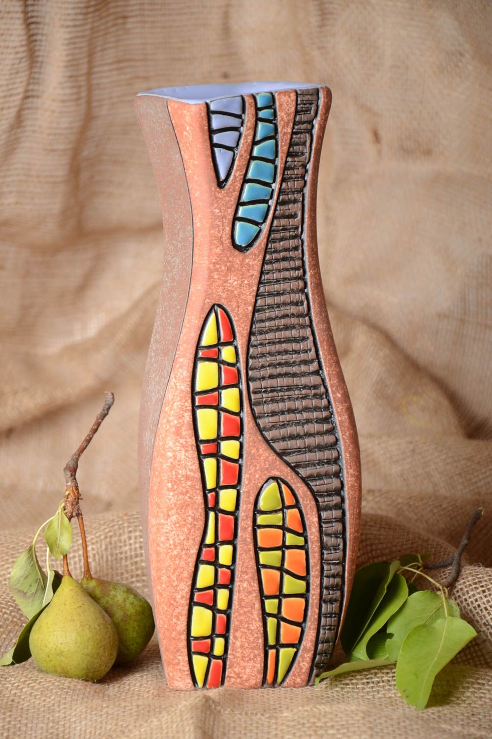 Vase à fleurs céramique Vase fait main décoratif peint Cadeau pour femme photo 1