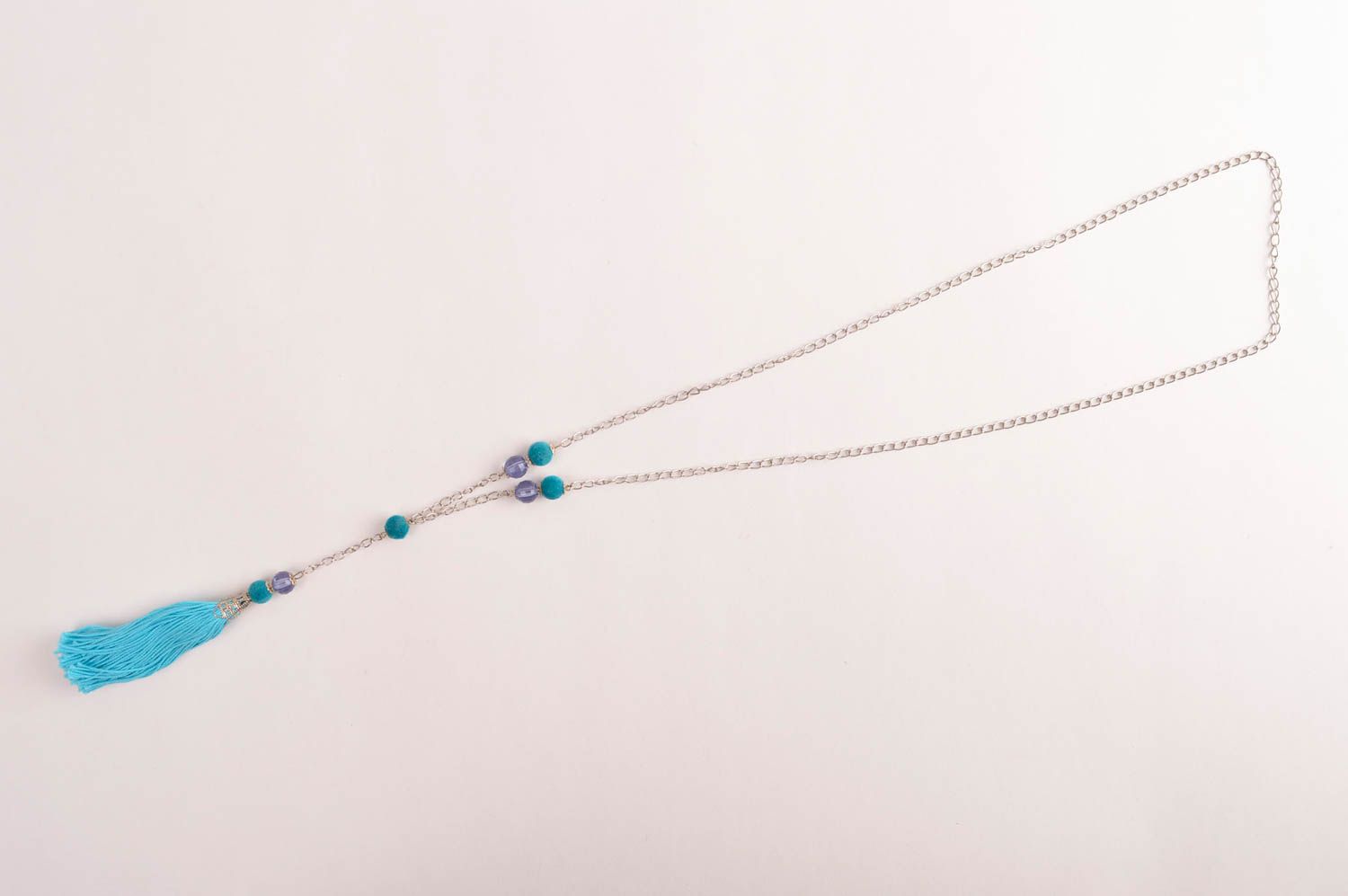 Beautiful handmade metal necklace bead necklace textile tassel pendant photo 3