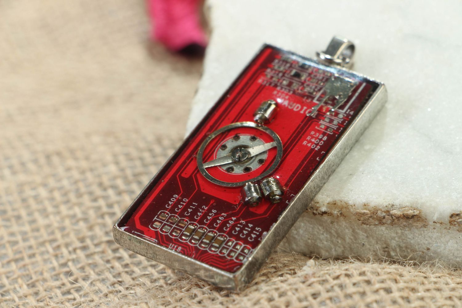 Long cyberpunk pendant with microchip photo 5