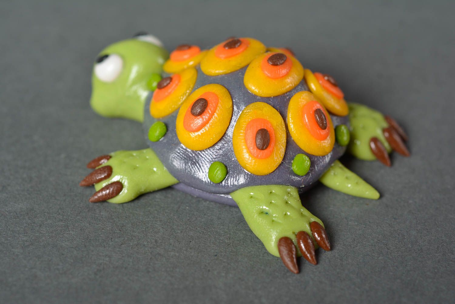 Handmade polymer clay decor unusual ceramic figurine stylish turtle toy photo 3
