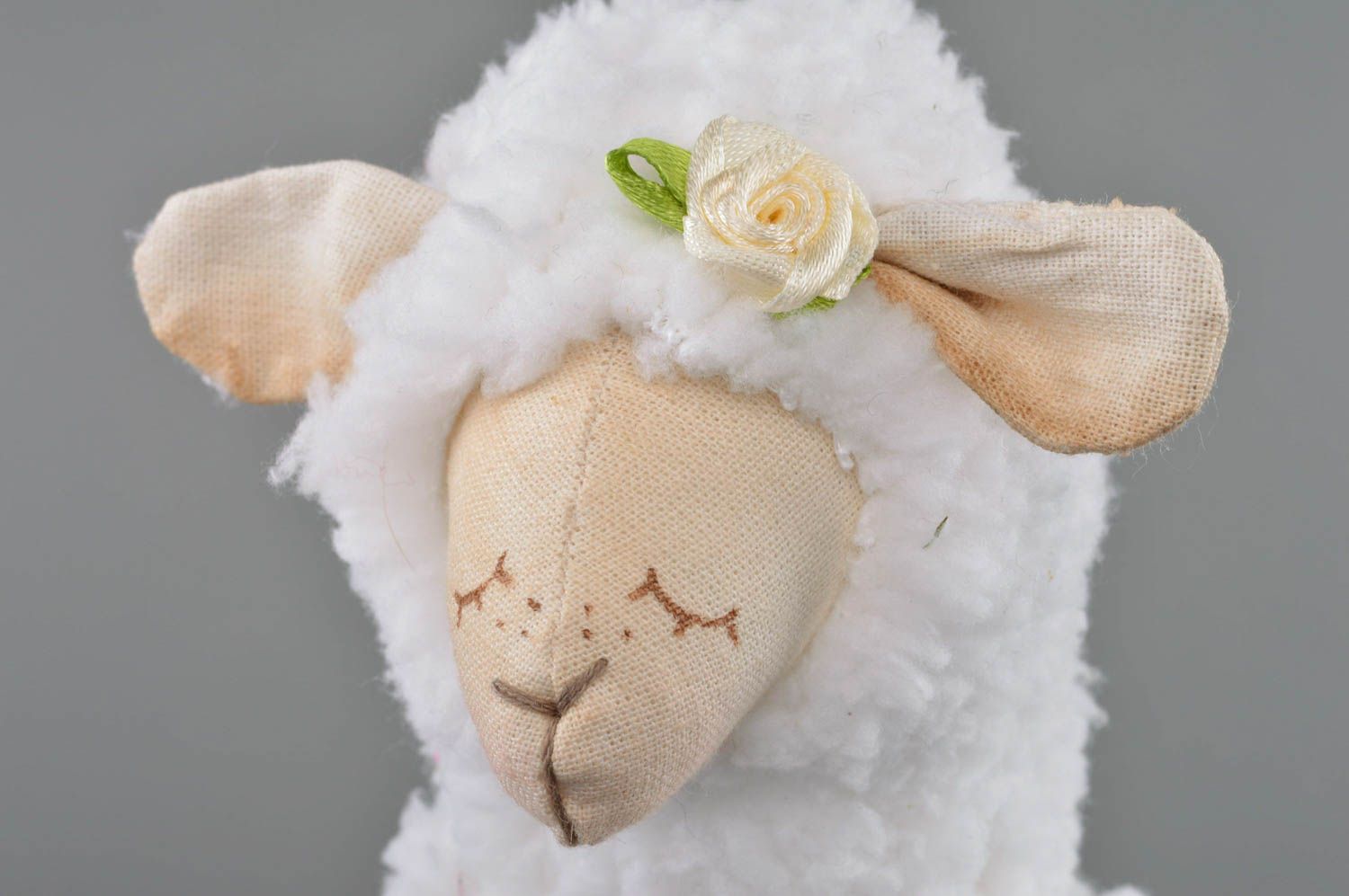 Handmade soft toy lamb in dress designer stuffed toy made of natural fabrics photo 3