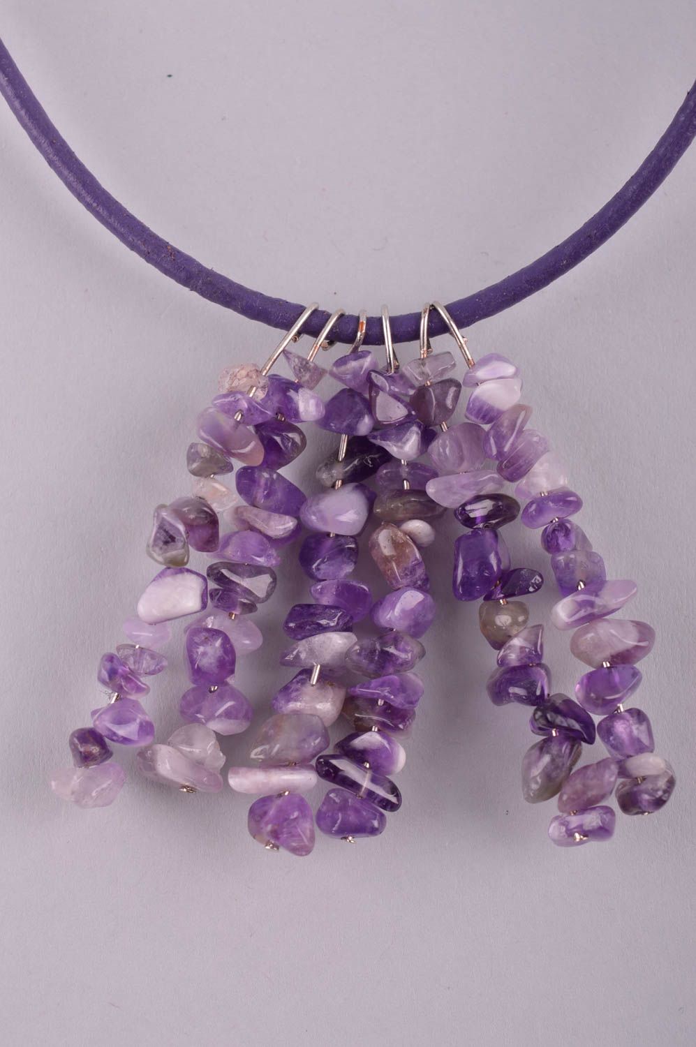 Unusual handmade gemstone necklace leather necklace textile necklace gift ideas photo 3