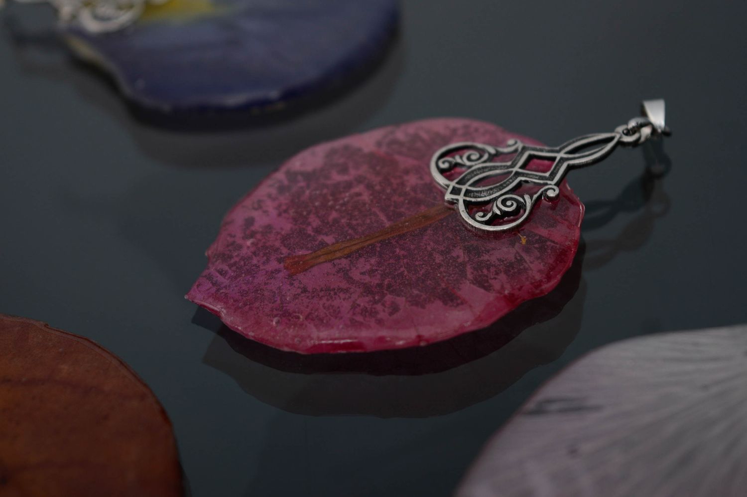 Pendant with natural plant coated with epoxy resin photo 1
