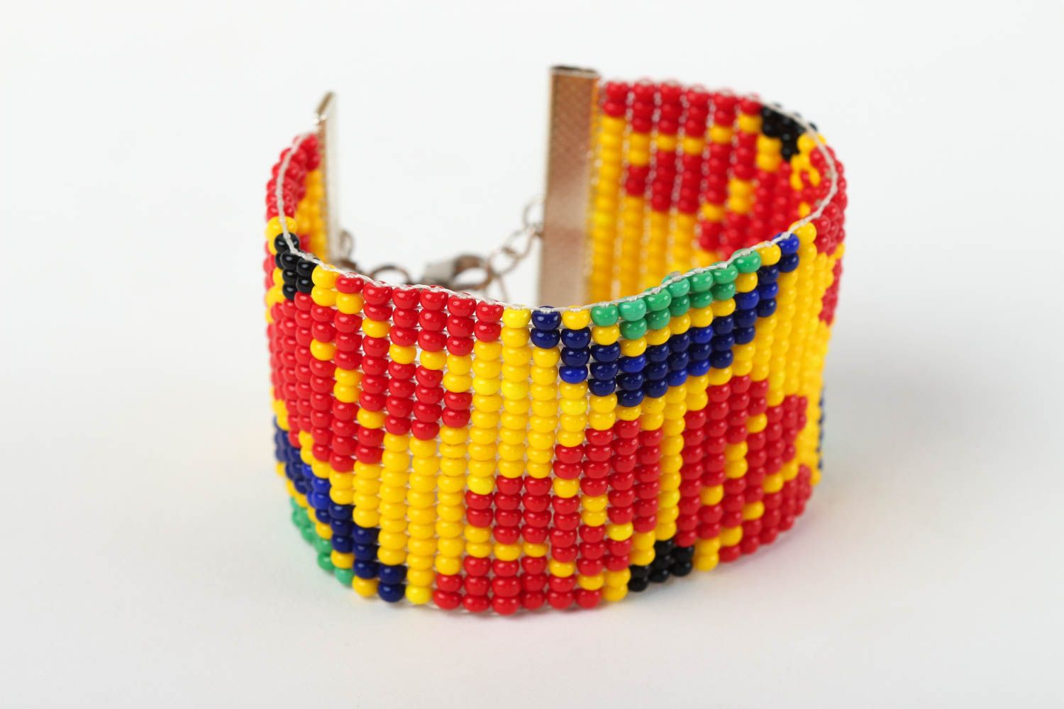 Yellow and red beads wide floral summer style bracelet for girls photo 3