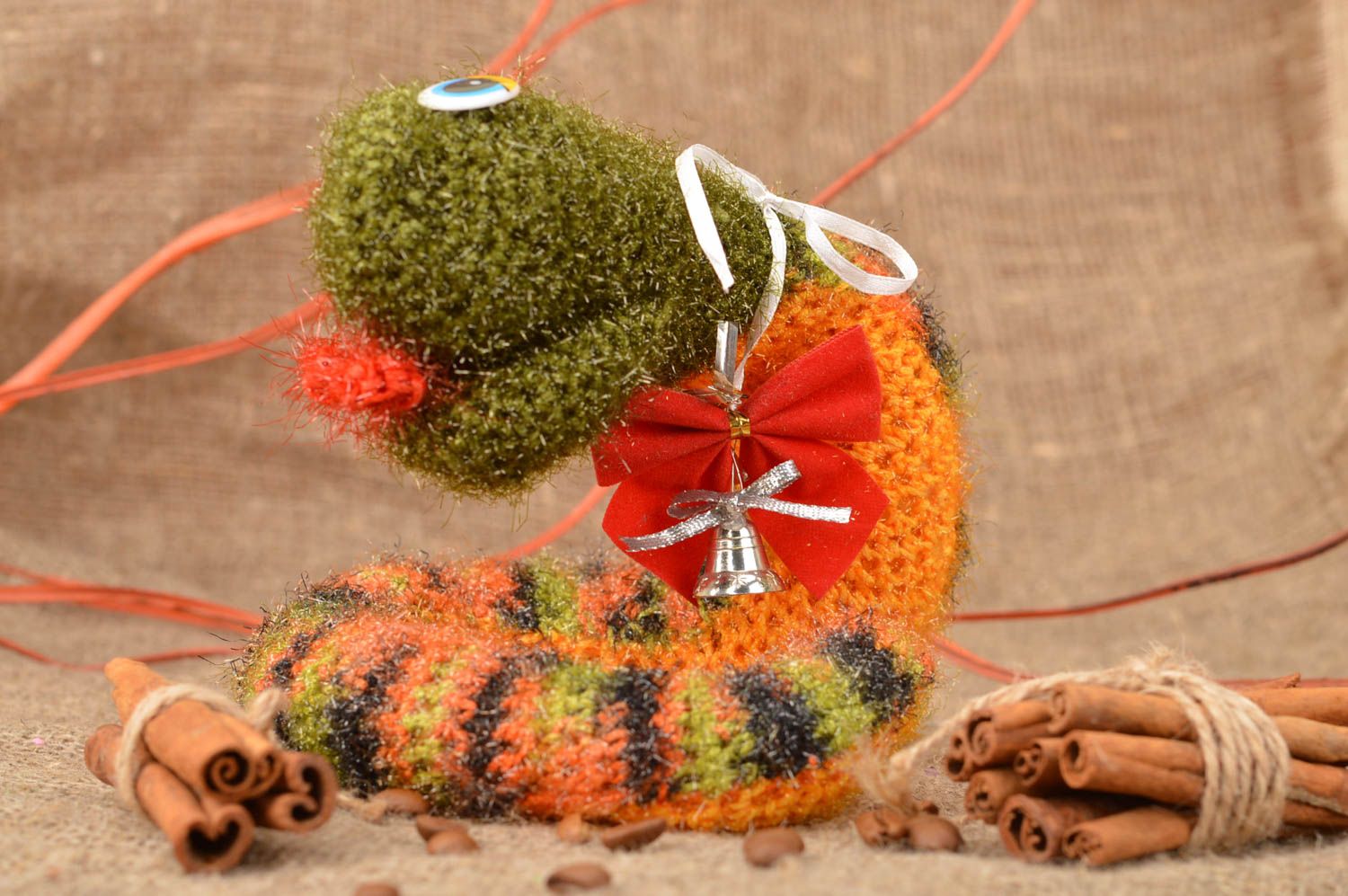 Handmade designer cute soft crocheted snake made of acrylics for home decor photo 1