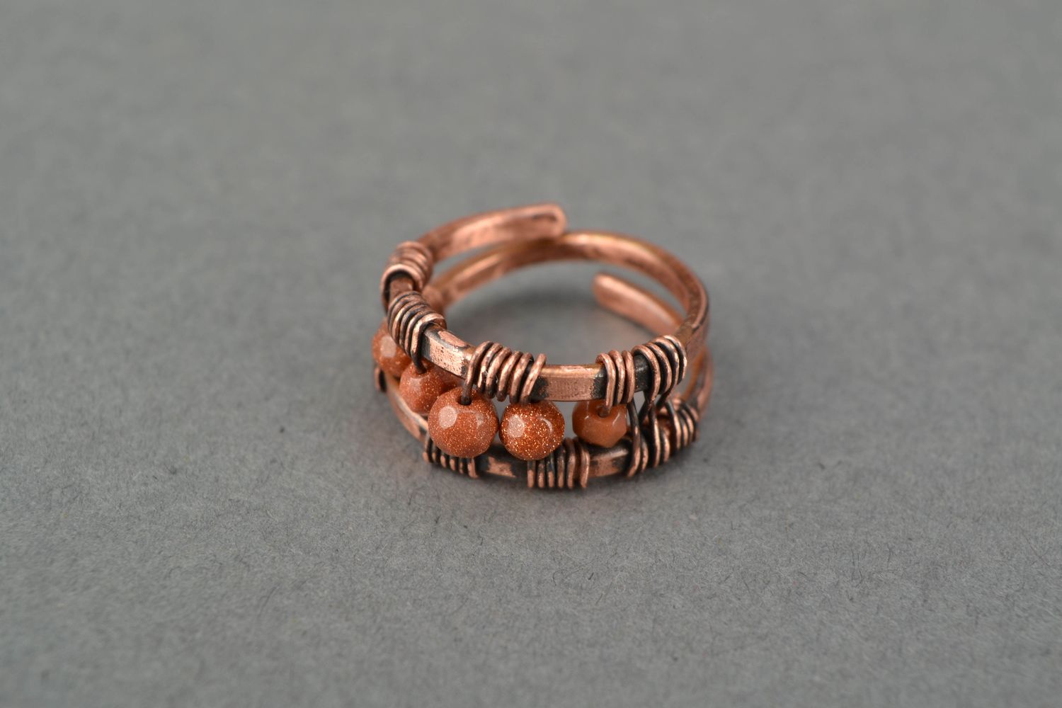 Wire wrap copper ring with aventurine photo 3