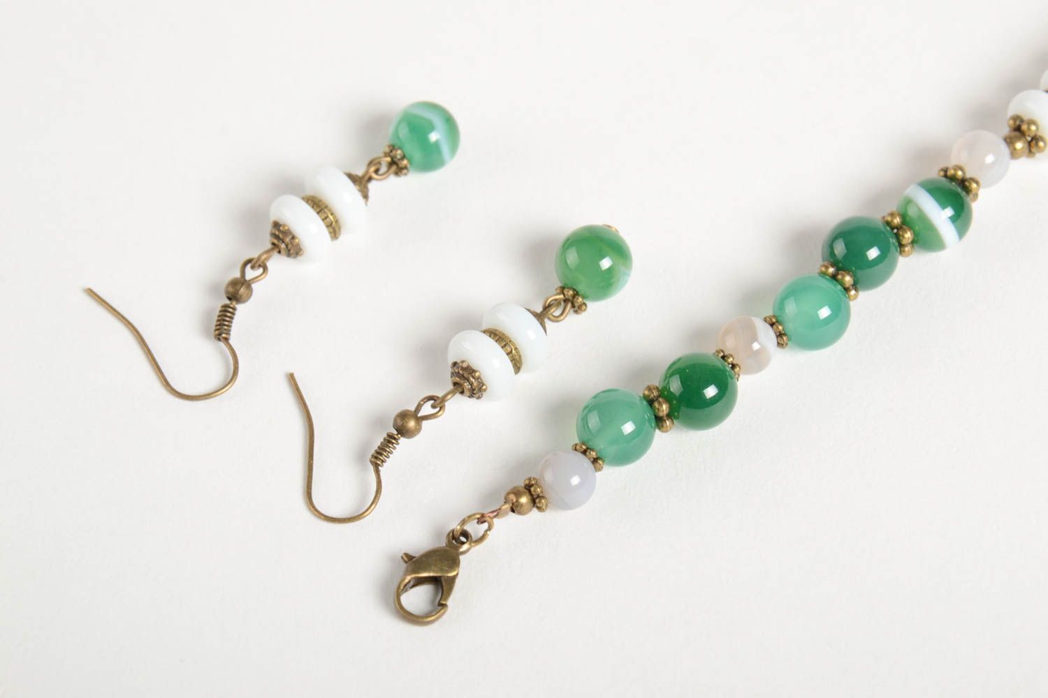 Handmade designer earrings unusual stylish bracelet elegant jewelry set photo 5
