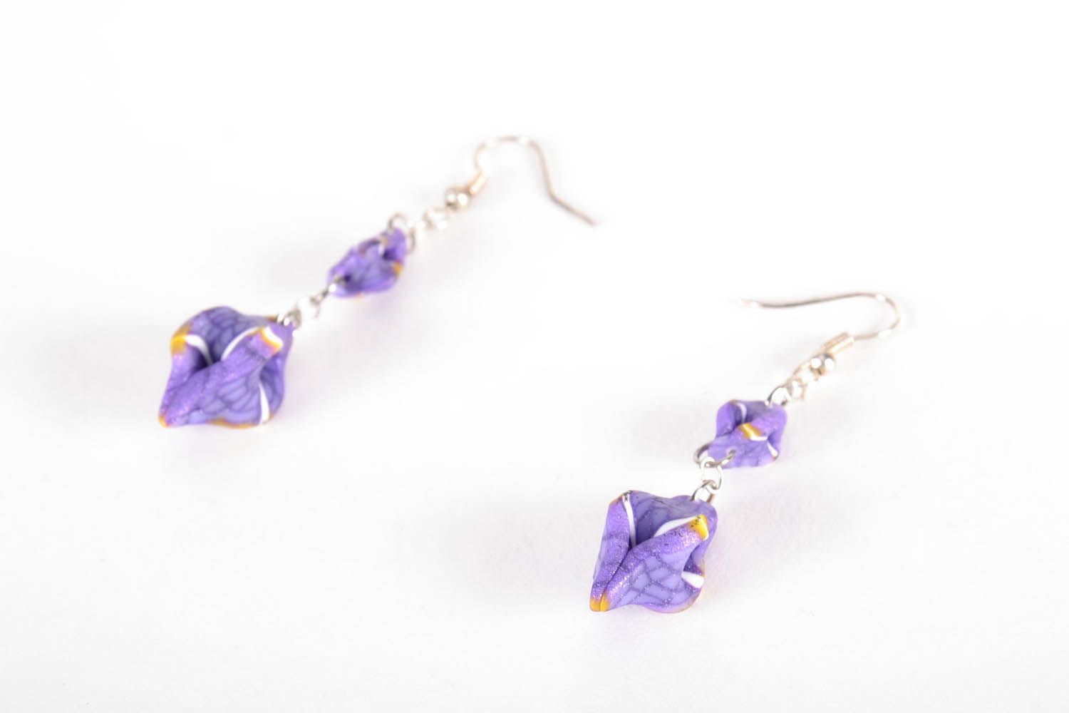 Violet earrings made of polymer clay photo 1