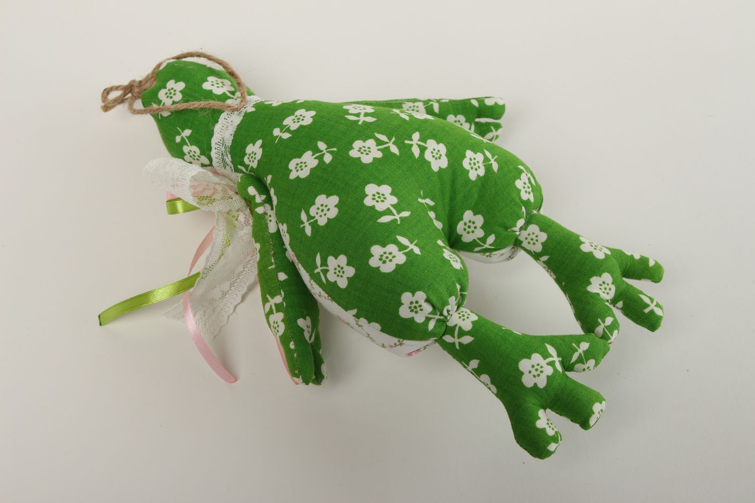 Handmade Kuscheltier Frosch blumig Stoff Spielzeug Geschenk für Kinder  foto 4