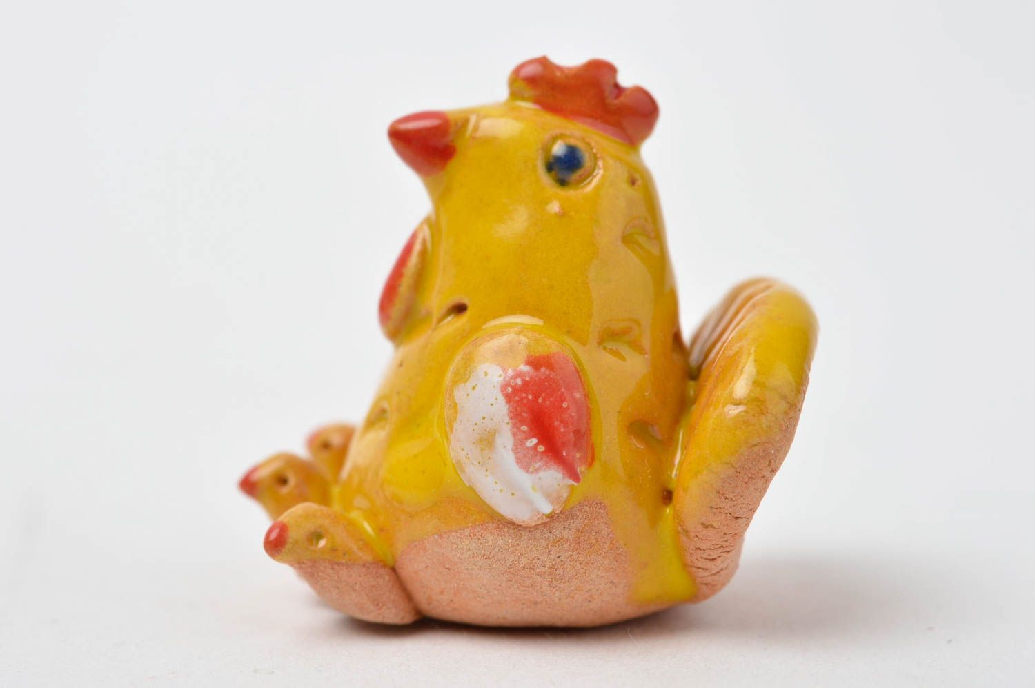 Figurine oiseau Statuette miniature fait main poule jaune argile Déco maison photo 1