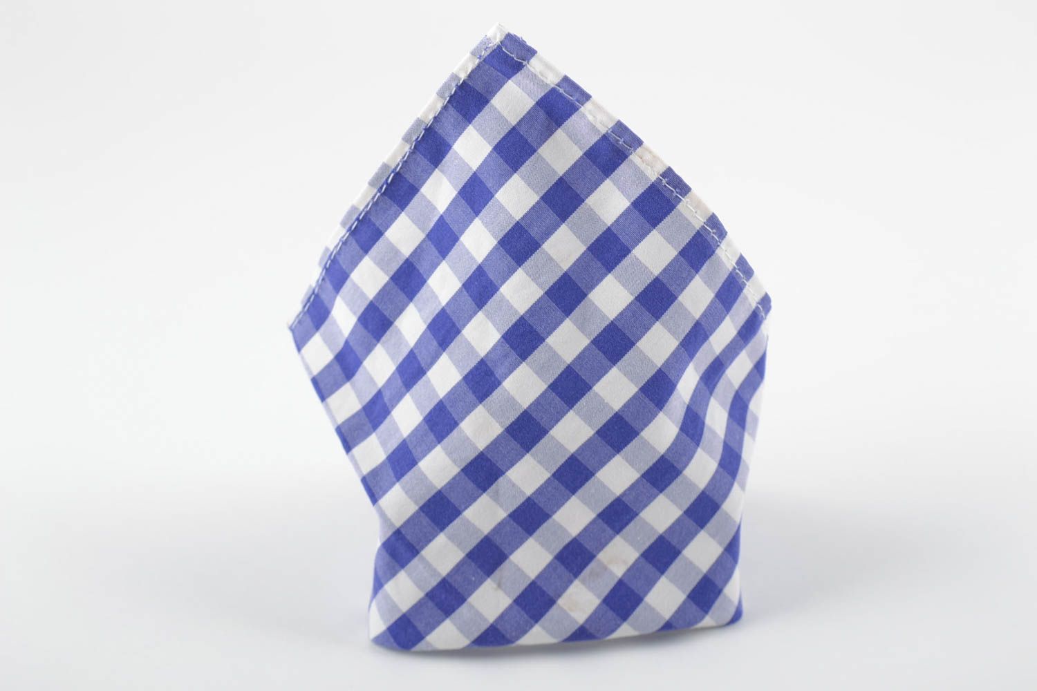 Mouchoir de poche blanc bleu en tissu de coton à carreaux fait main pour homme photo 3