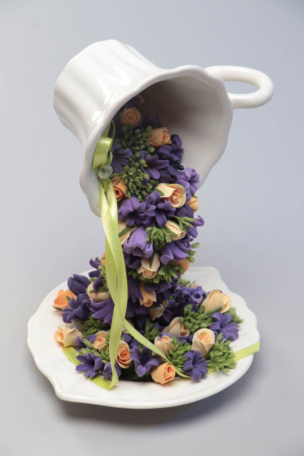 Decorative table flower centerpiece with ceramic cup photo 2