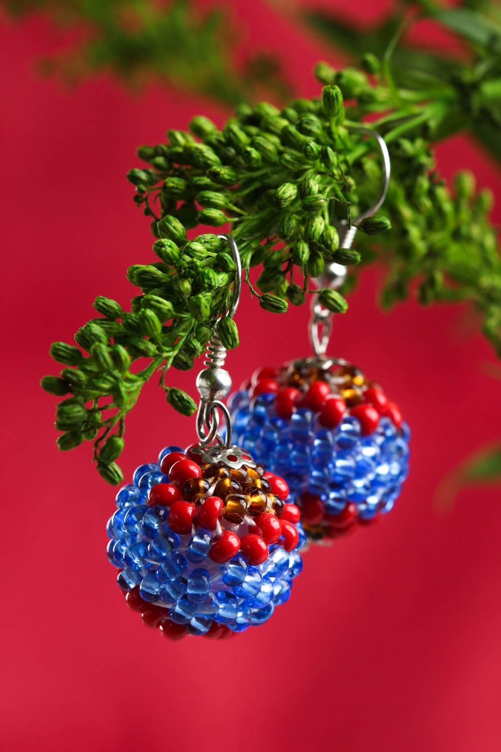 Beautiful handmade beaded ball earrings handmade accessories gifts for her photo 1