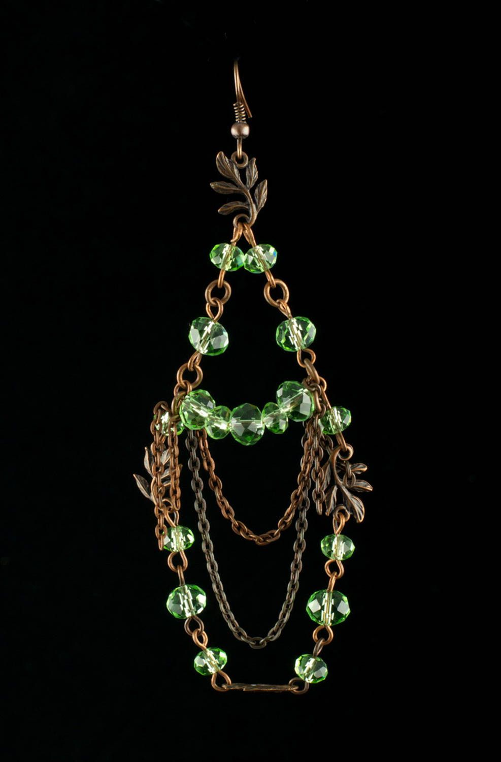 Boucles d'oreilles breloques Bijou fait main perles cristal vert Cadeau femme photo 2
