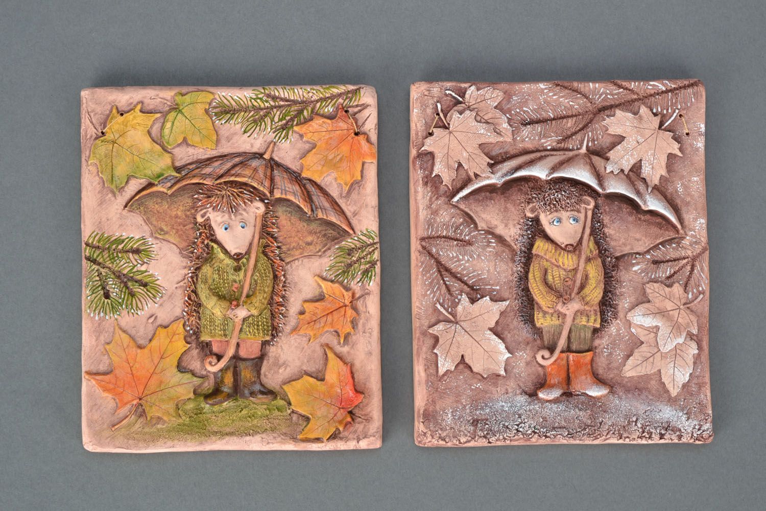Ceramic panel Hedgehog with Umbrella in October photo 5