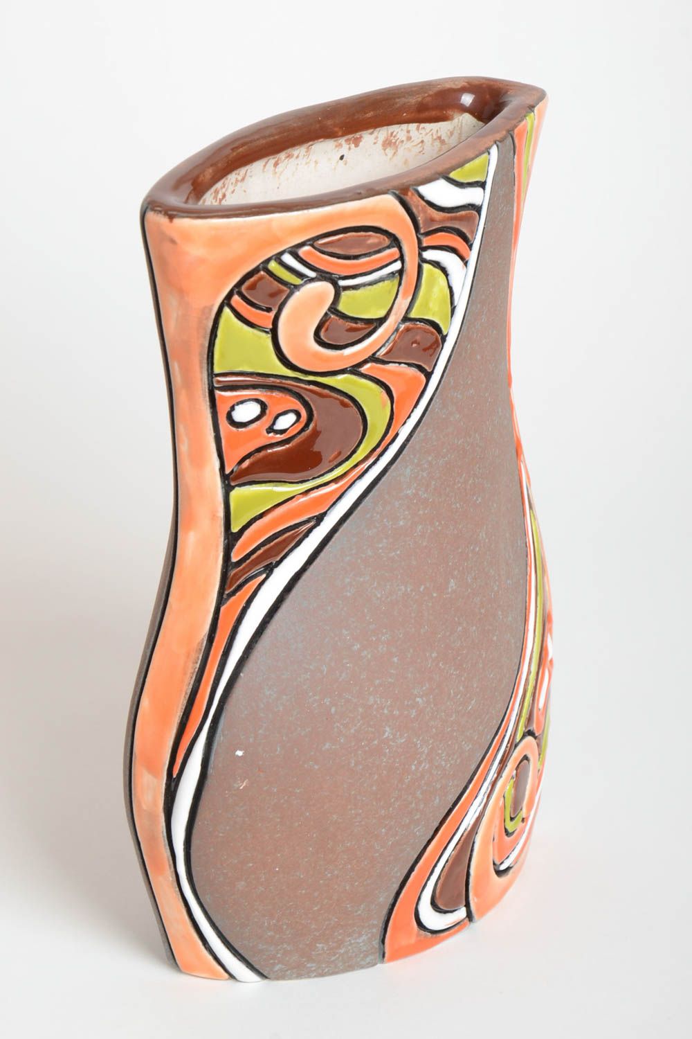 Vase handmade Keramik Vase Deko Wohnzimmer schöne Vase aus Ton flach originell foto 2