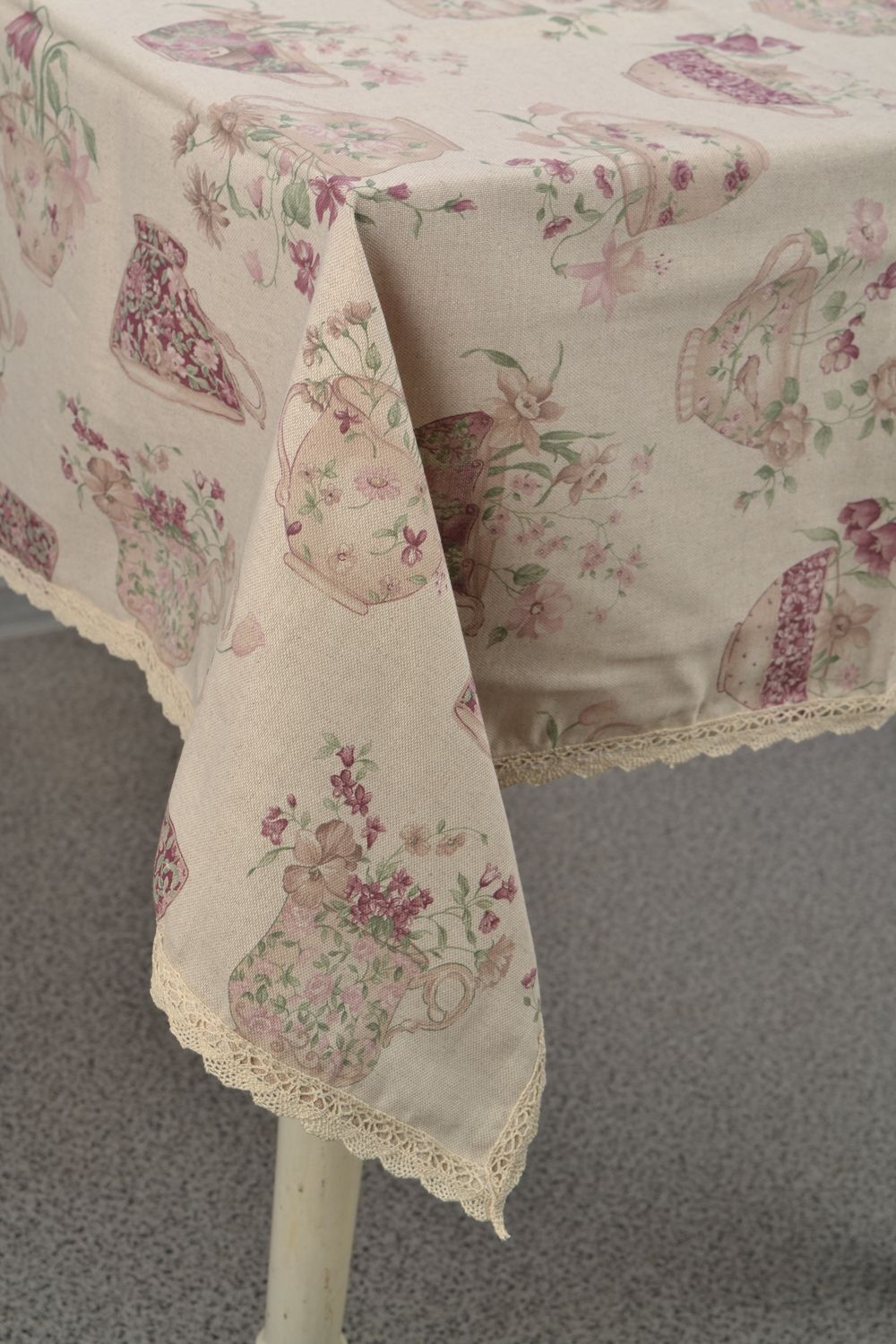Mantel de mesa rectangular de algodón y poliamida con encaje Tazas foto 2