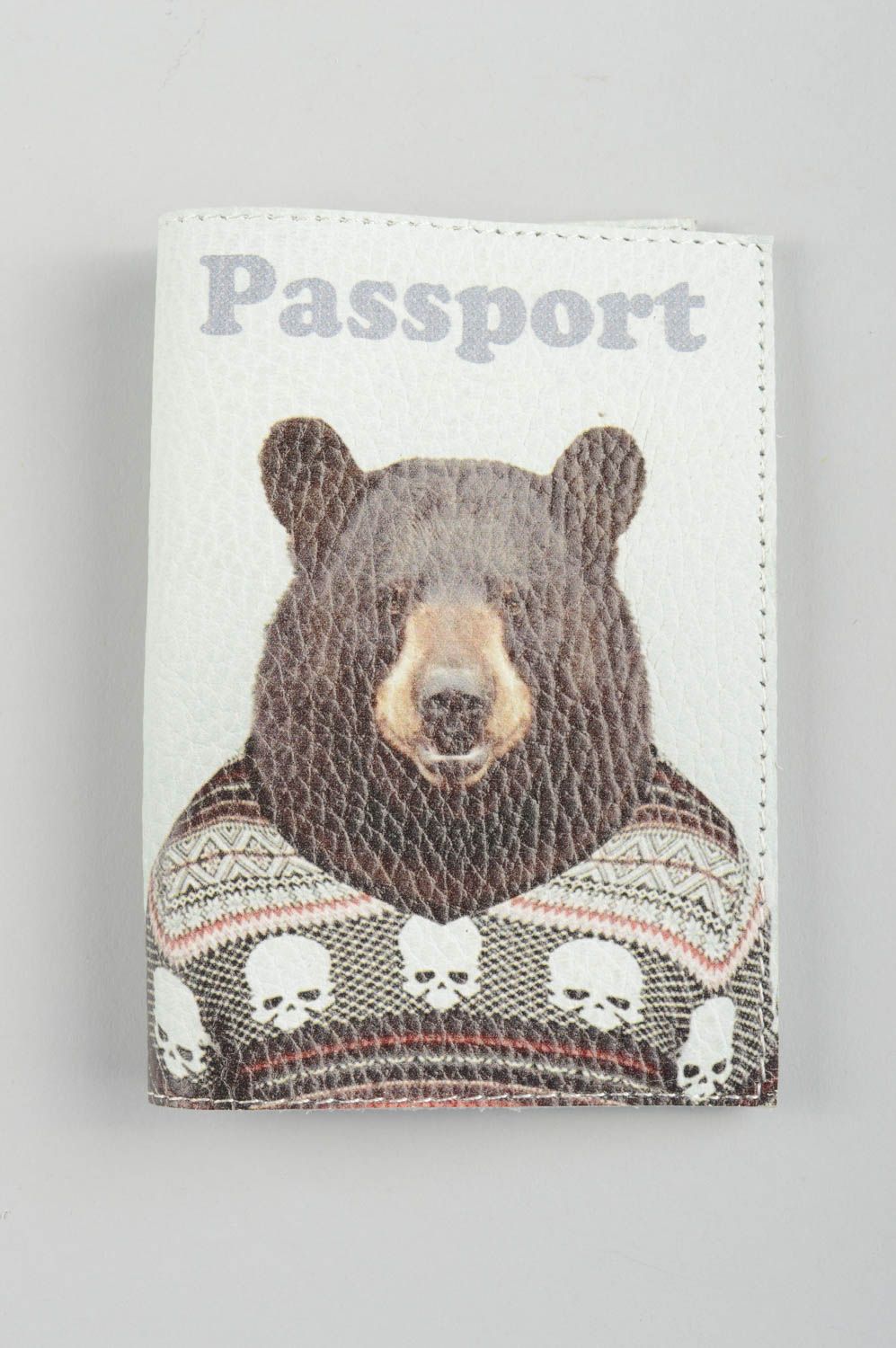 Étui passeport cuir fait main Protège-passeport avec ours Accessoire homme photo 5