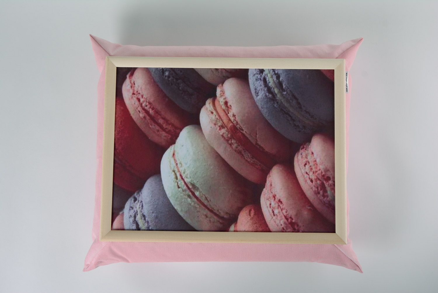 Pink handmade tray cushion made of velvet and acrylic fabric interior decor photo 3