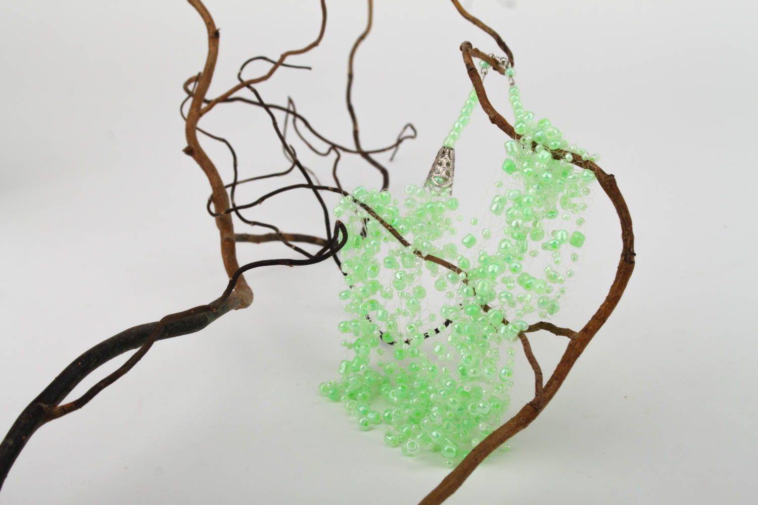 Handmade hellgrünes Damen Collier Glasperlen Halskette Accessoire für Frauen foto 1