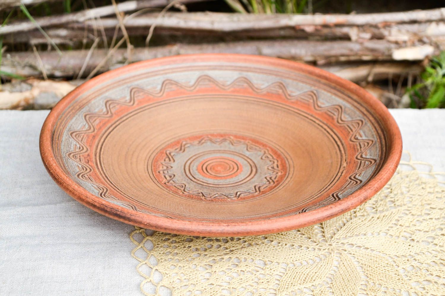 Handmade ceramic plate clay tableware eco friendly tableware kitchen pottery photo 1