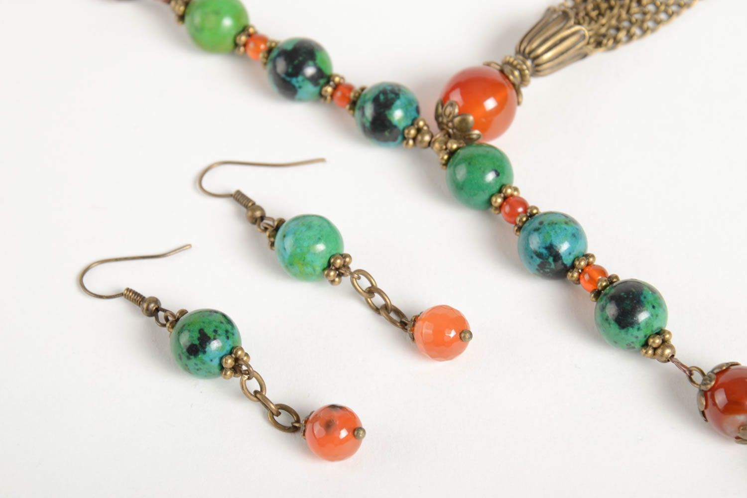 Handmade elite jewelry set unusual beautiful earrings beaded colorful necklace photo 3