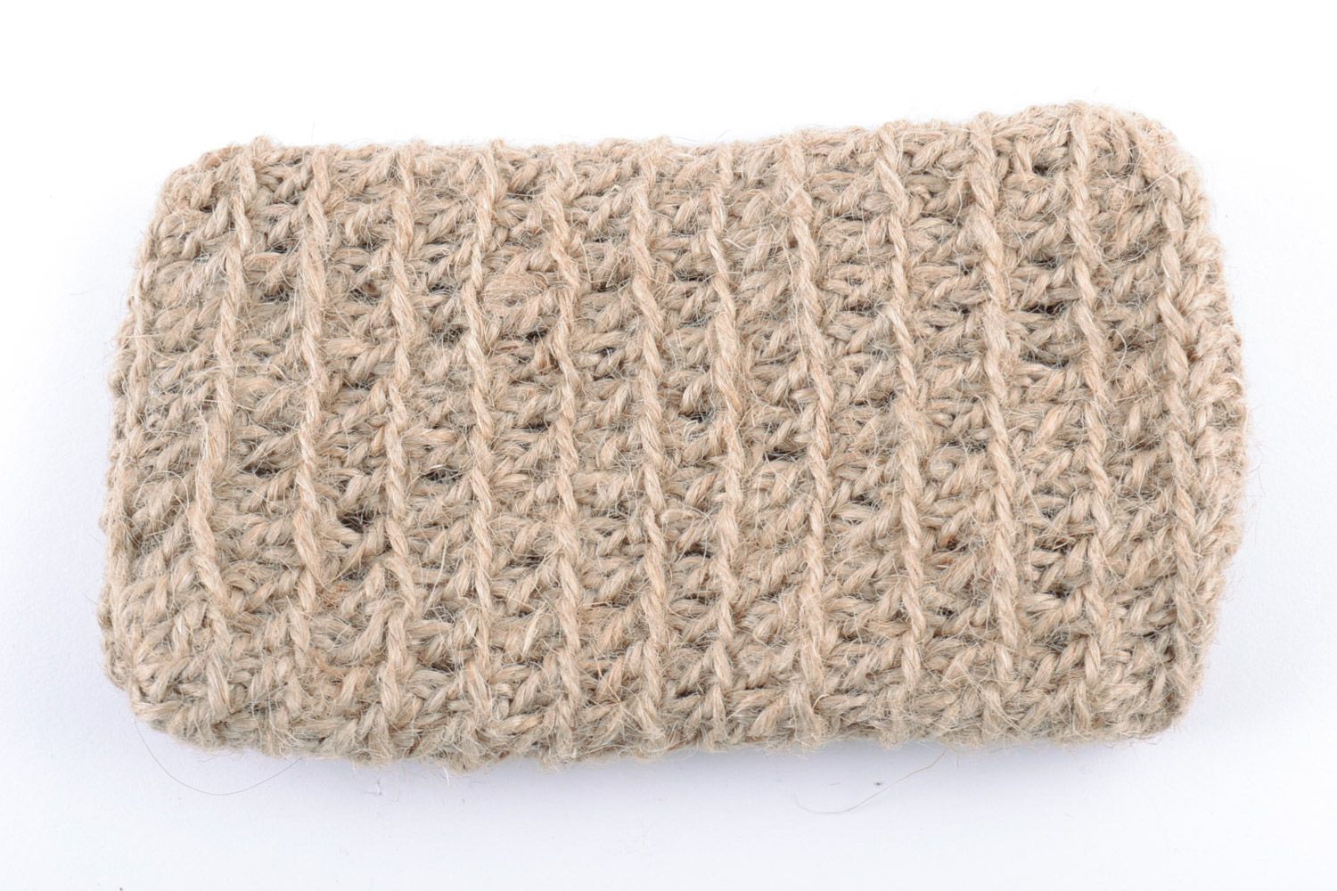 Unusual handmade gray phone case crochet of twine photo 5