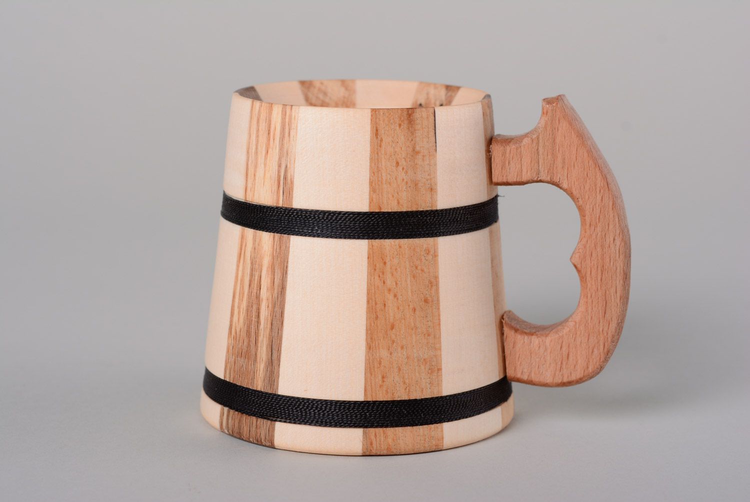 Small handmade decorative wooden beer mug created of ash-tree and beech wood photo 1