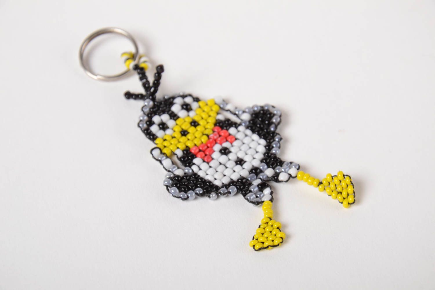 Porte-clés pingouin en perles de rocaille fait main original joli cadeau photo 3