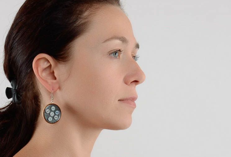 Wooden earrings Buttons titanium photo 2